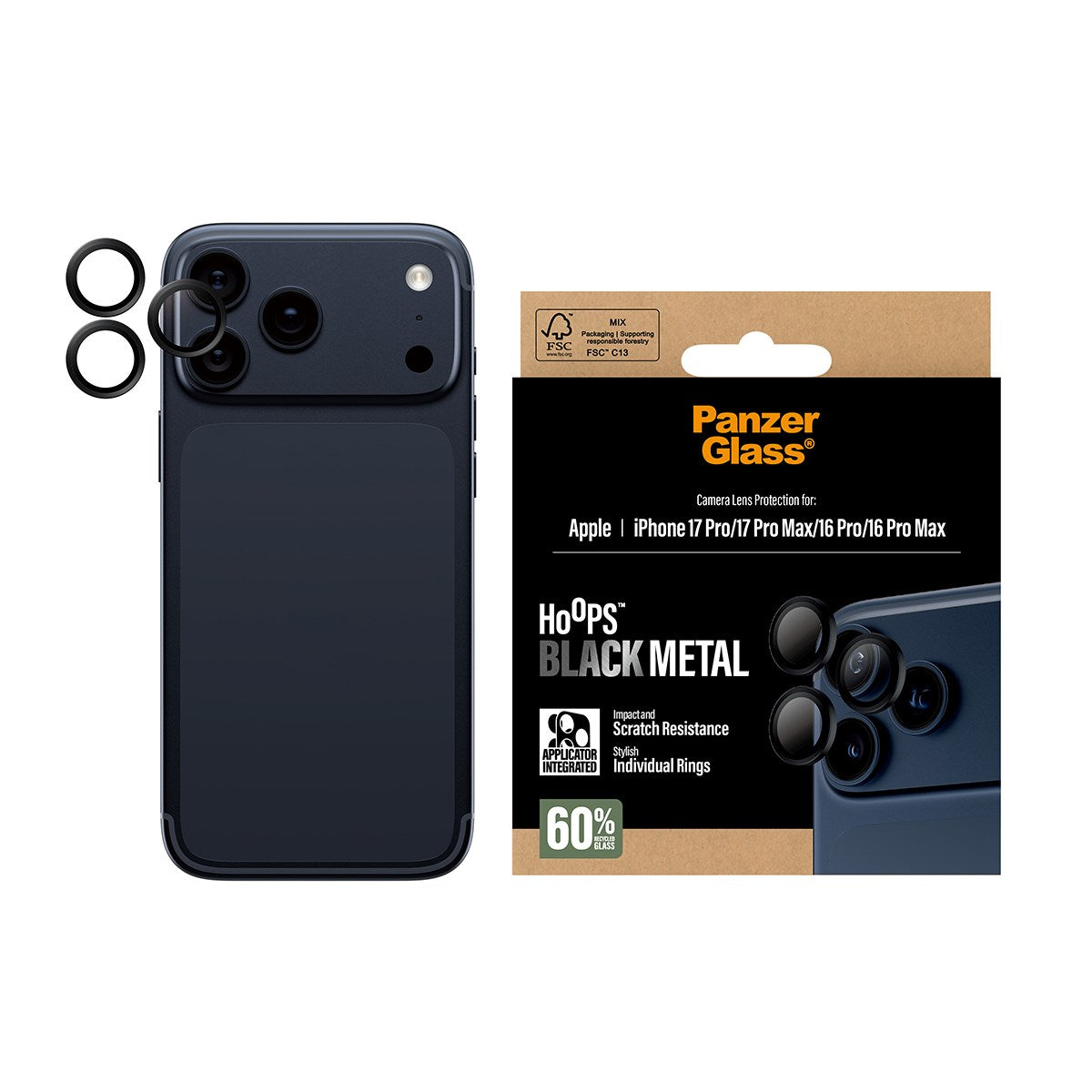 PanzerGlass® Hoops® Schwarz Kameraschutz iPhone 17 Pro | iPhone 17 Pro Max | iPhone 16 Pro | 16 Pro Max
